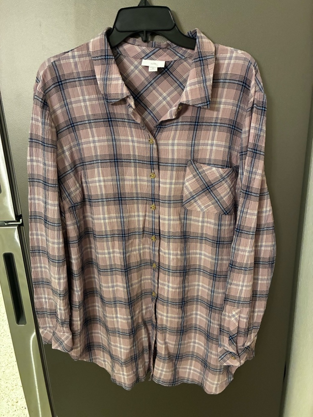 J Jill Lavender Plaid Cotton Blend Button Up Blouse 2X Career Casual Preppy